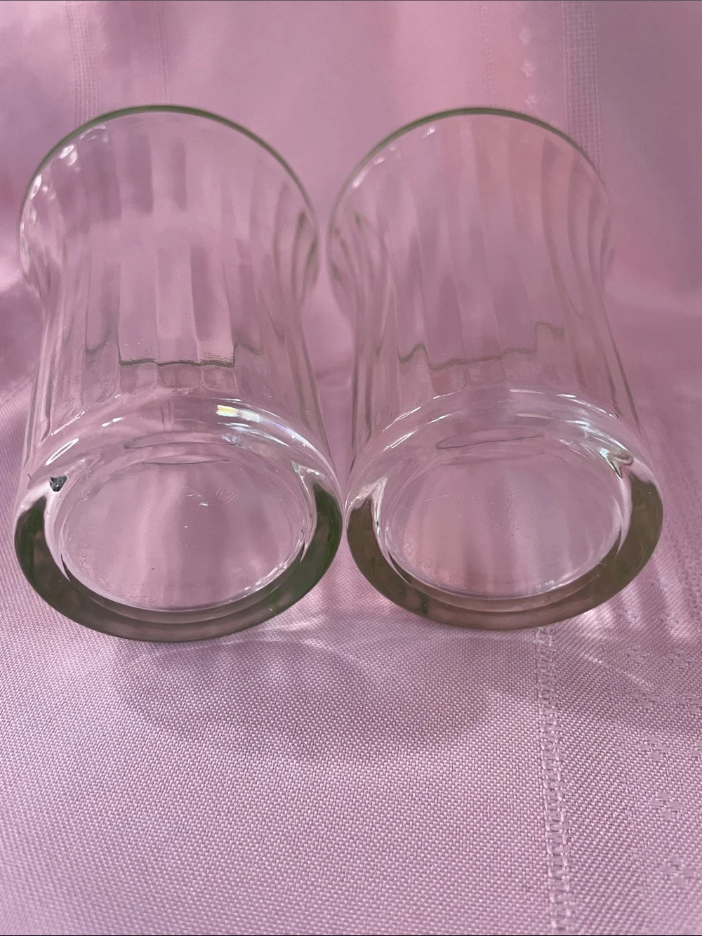 Retro Clear Ribbed Glass Tumbler with Green Rim - Set of 2
